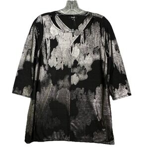 Lior Paris Blouse Shirt Women's Small 3/4‎ Sleeve Metallic Black Gray Splash NWT